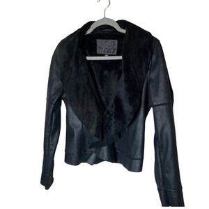 GUESS 1981 Faux Leather Jacket Roll Faux Fur Collar &Lining Black Size M‎